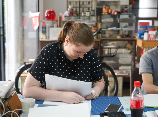 Katelyn-Jane working on a 'dummy'book